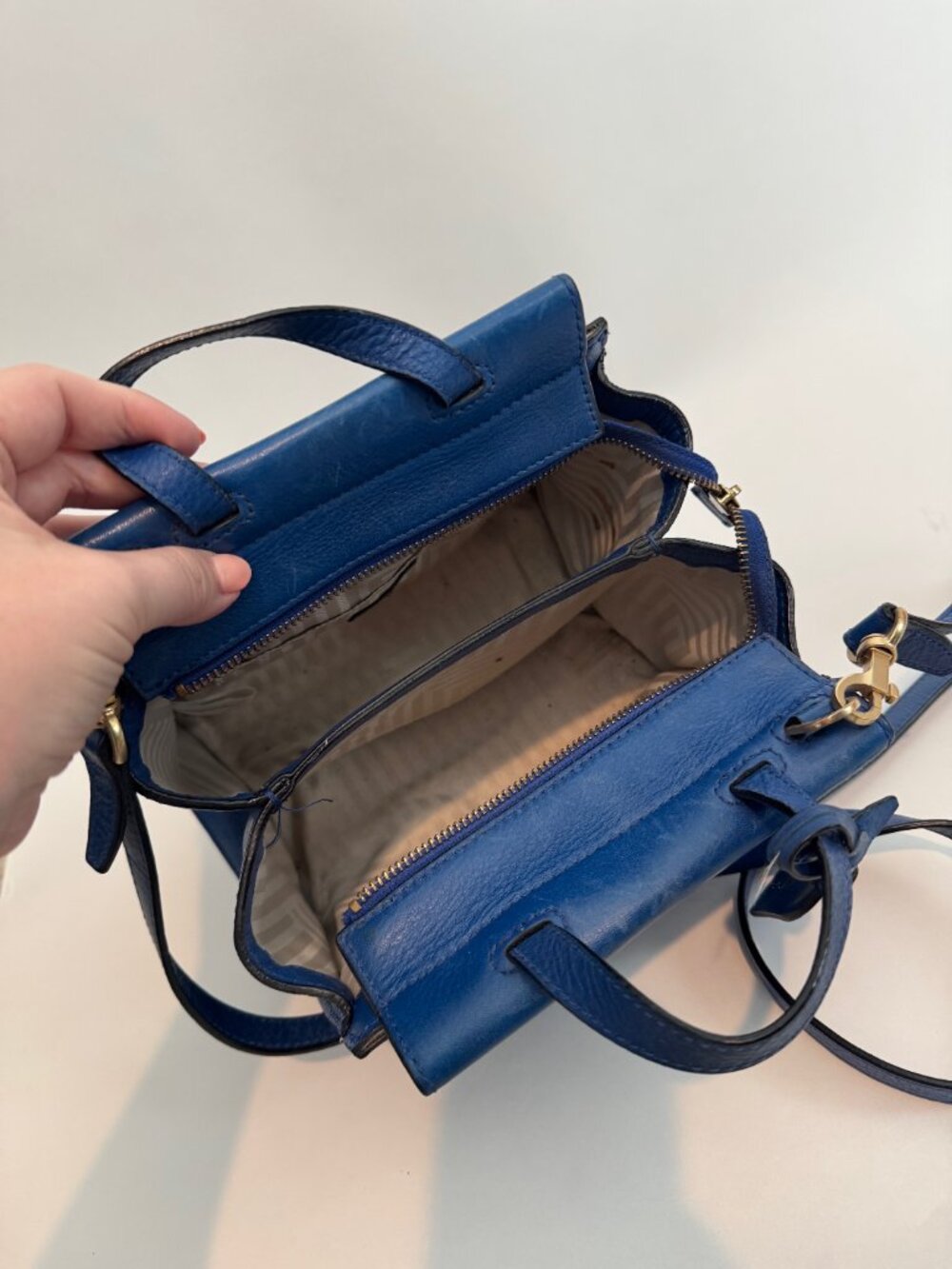 VINTAGE - Kate Spade Saturday Blue Pebbled Leather Mini A-Satchel Crossbody Bag - Picture 4 of 4
